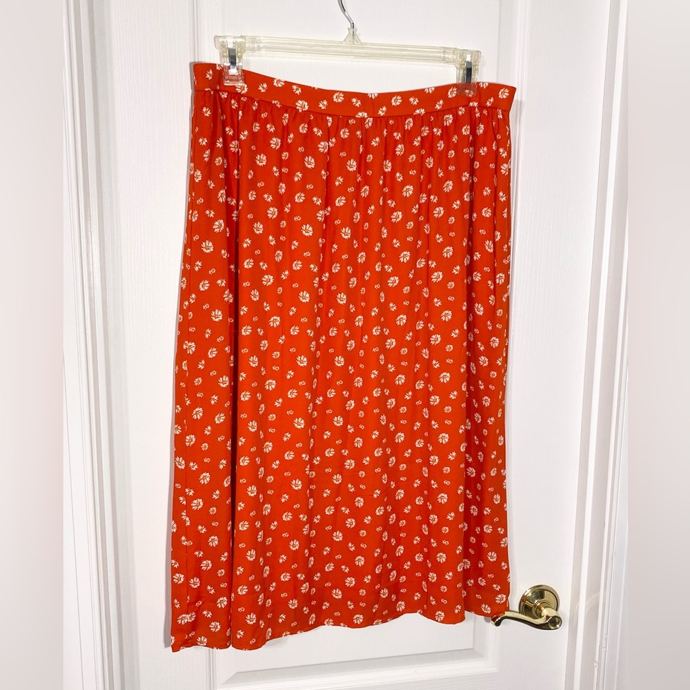J Jason Wu DAISY Print A-Line Midi Skirt Orange Size Large